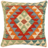 handmade Traditional Pillow Rust Blue Hand-Woven SQUARE 100% WOOL  Hand woven turkish pillow  2 x 2